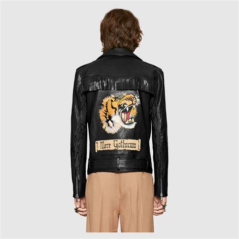 leather jacket men gucci|gucci tiger leather jacket.